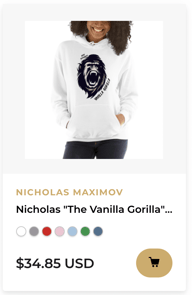 Nichola The Vanilla Gorilla Maximov Womens Hoodie, Black Logo