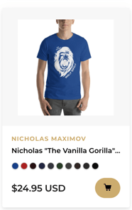 Nichola The Vanilla Gorilla Maximov Men's T-Shirt, White Logo