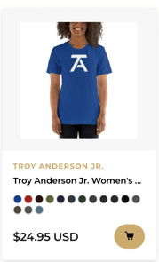 TROY ANDERSON JR. WOMEN'S T-SHIRT, WHITE LOGO