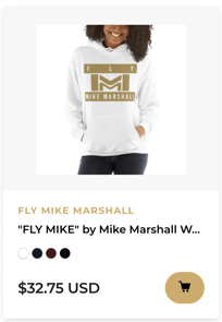 "FLY MIKE" BY MIKE MARSHALL WOMEN'S HOODIE, GOLD LOGO