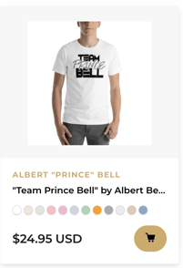 "TEAM PRINCE BELL" BY ALBERT BELL MEN'S T-SHIRT, BLACK AND GREY LOGO
