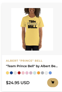 "TEAM PRINCE BELL" BY ALBERT BELL WOMEN'S T-SHIRT, BLACK AND GREY LOGO